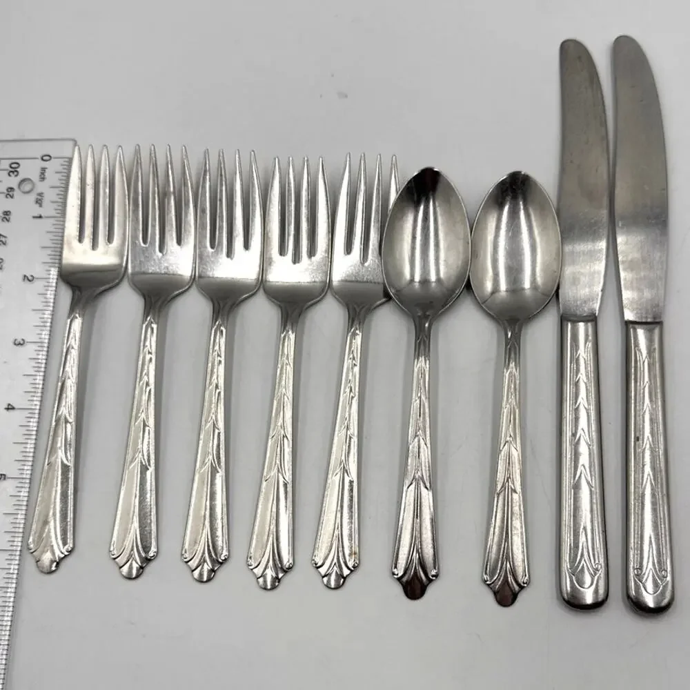 Vintage Ecko Kenilworth Stainless Flatware Fork Spoon Knives Lot Art Deco MCM